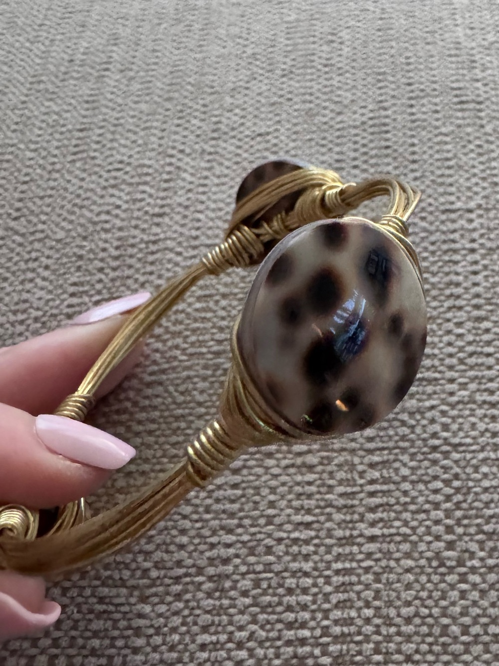 Gold Wire Wrap Bracelet with Leopard-Pattern Stone